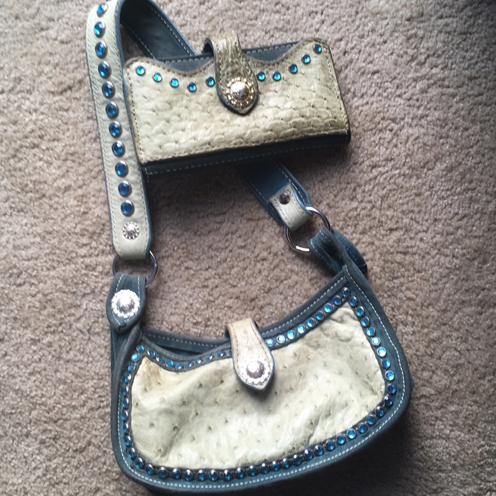Ostrich Suede Leather PURSE + WALLET